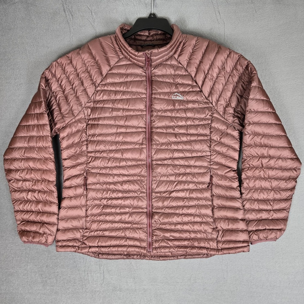LL Bean Ultralight 850 Sweater Jacket Womens XL Pink Goose Down Puffer 507109